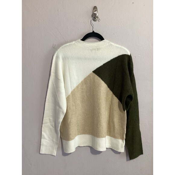 J. Crew Factory Green Beige Colorblock Merino Wool Blend Boxy Pullover Sweater S - Picture 5 of 6